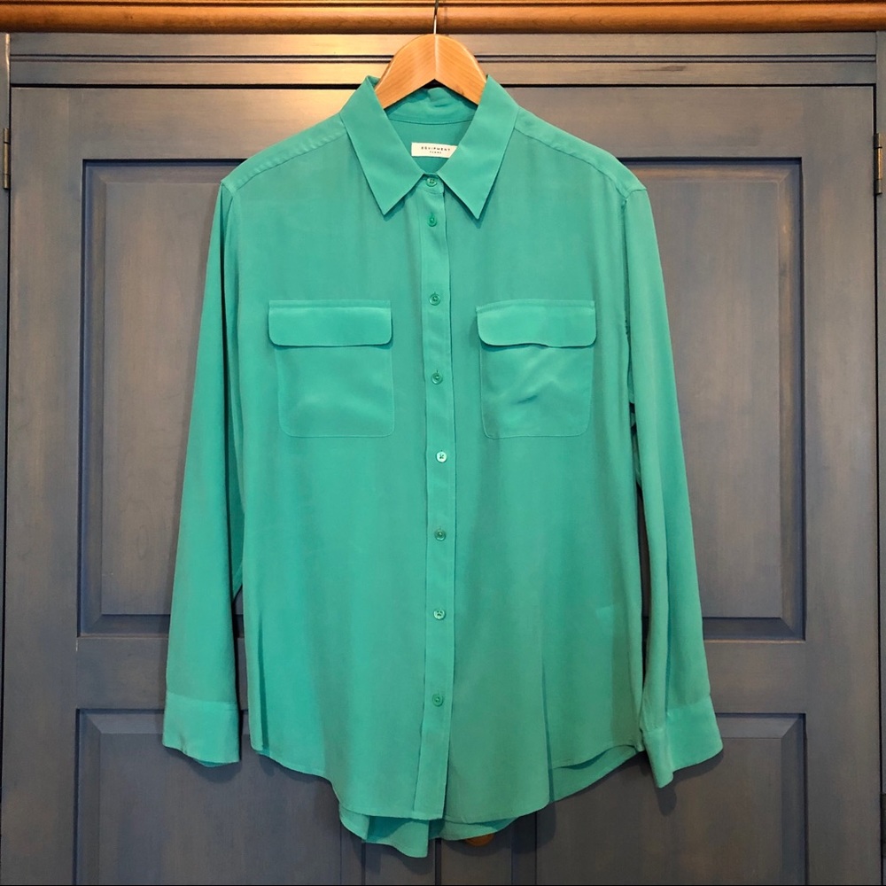 Equipment Signature silk shirt in Aqua Marine